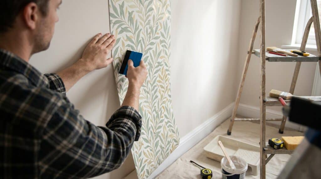 Colocación de papel pintado sobre una pared preparada