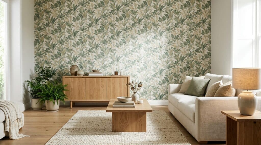 Salón con papel pintado en una pared protagonista